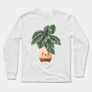 Cute Plant Illustration, Alocasia Silver Dragon Illustration Long Sleeve T-Shirt